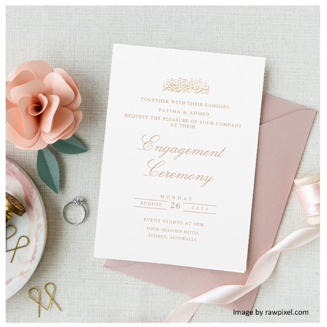 Elegant Minimal White Gold Muslim Engagement Party Invitation (Creator Uploaded)