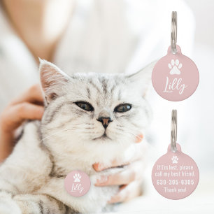 Elegant Minimal White Pet Paw with Contact Details Tag