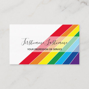Elegant minimal white rainbow colour stripes business card