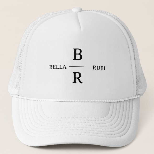 Elegant Minimal White Wedding Monogram Trucker Hat (Front)