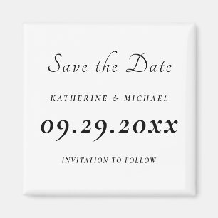 Elegant Minimal White Wedding Save The Date Magnet