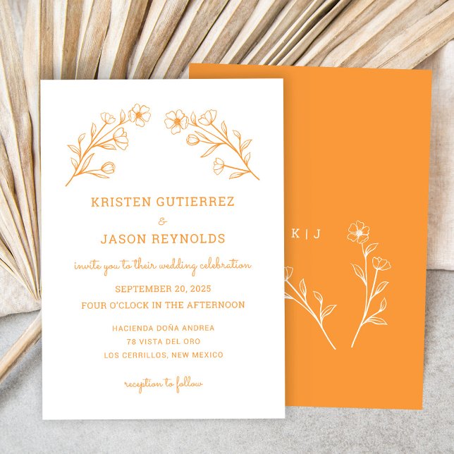 Elegant Minimal  Wildflower Wedding Invitation (Elegant Minimal Wildflower Wedding Invitation, Sunset)