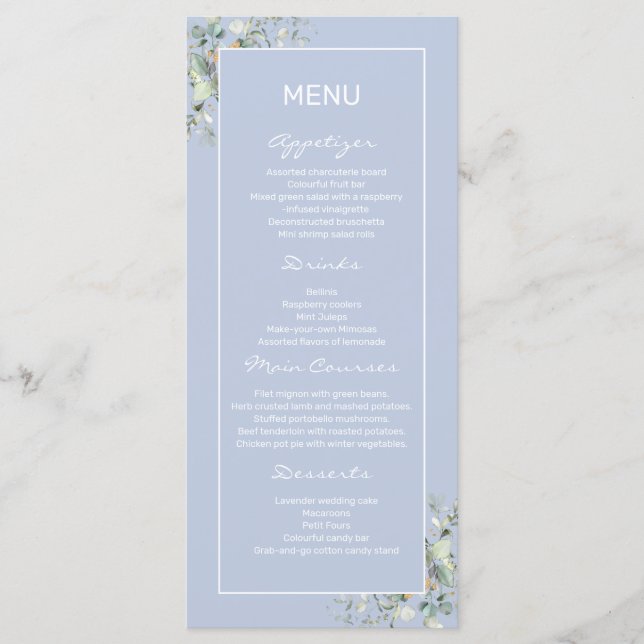 Elegant, Minimalism, Green Leaves Menu (Front)