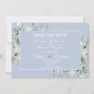 Elegant, Minimalism, Green Leaves Save The Date 
