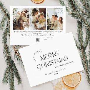 Elegant Minimalist 3 Photo Christmas Greeting Holiday Card