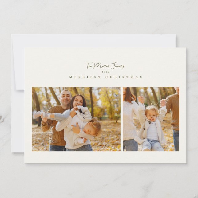 elegant minimalist 3 photo collage script happy holiday card (Front)