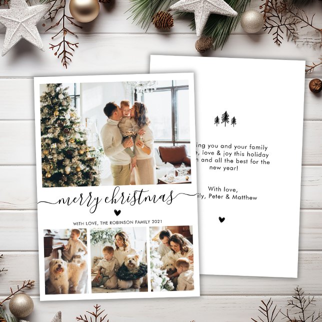 Elegant Minimalist 4 Photo Collage Christmas Holid Holiday Card (Creator Uploaded)