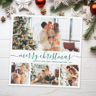 Elegant Minimalist 4 Photo Collage Christmas Holid Holiday Card