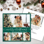 Elegant Minimalist 4 Photo Collage Christmas Holiday Card<br><div class="desc">Elegant Calligraphy Minimalist Teal Green 4 Photo Collage Merry Christmas Script Holiday Card. This festive, mimimalist, whimsical four (4) photo holiday card template features a pretty photo collage and says „Merry Christmas”! The „Merry Christmas” greeting text is written in a beautiful hand lettered swirly swash-tail font type in white on...</div>