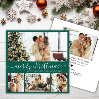 Elegant Minimalist 4 Photo Collage Christmas Holiday Card