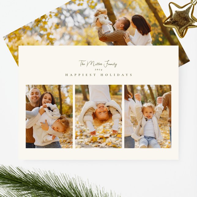 elegant minimalist 4 photo collage script happy holiday card (Creator Uploaded)