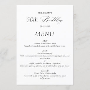 Elegant Minimalist 50th Birthday Menu