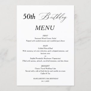 Elegant Minimalist 50th Birthday Menu