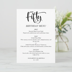 Elegant Minimalist 50th Birthday Menu Card