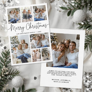 Elegant Minimalist 8 Photo Collage Christmas Holiday Card