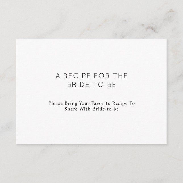 Elegant Minimalist A Recipe For The Bride To Be Enclosure Card (Front)