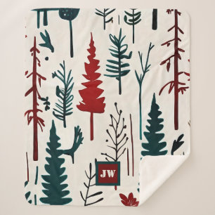 Elegant Minimalist Abstract forest monogram Sherpa Blanket