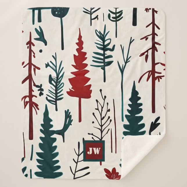 Elegant Minimalist Abstract forest monogram Sherpa Blanket (Front)