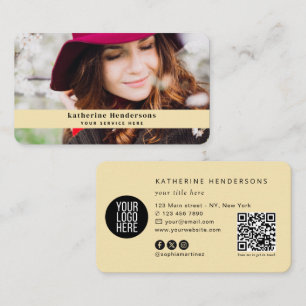 Elegant Minimalist add Photo& QR Code Logo Busines Business Card
