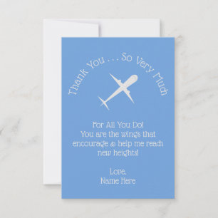 Elegant Minimalist Aeroplane on Blue Personalised  Thank You Card