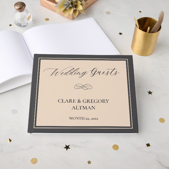 Elegant Minimalist Almond Grey Wedding Guest Book (Front Open)