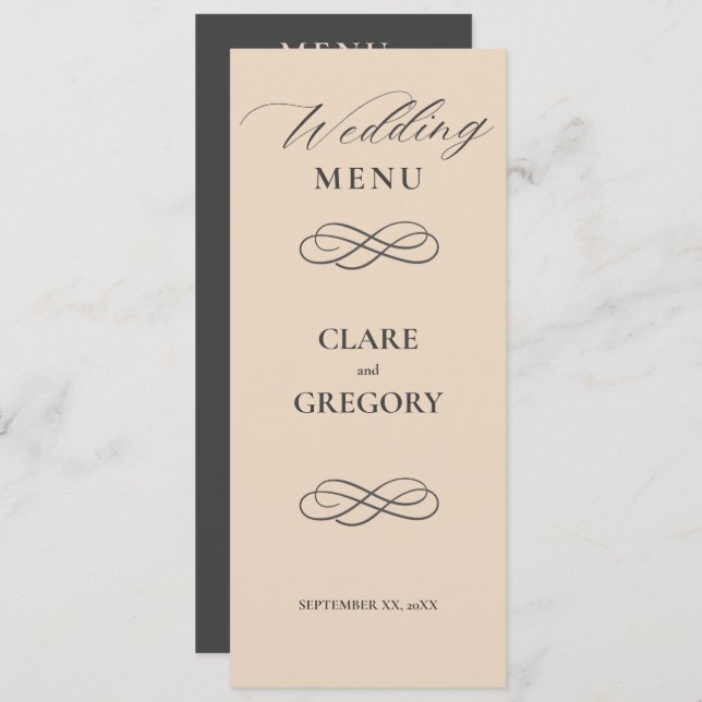 Elegant Minimalist Almond Grey Wedding Menu (Front/Back)