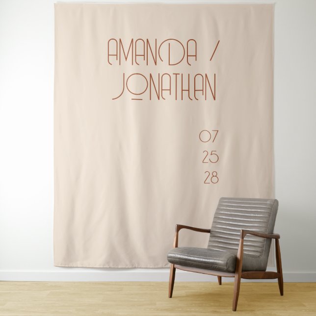 Elegant Minimalist Almond Pastel Wedding Backdrop Tapestry (In Situ)