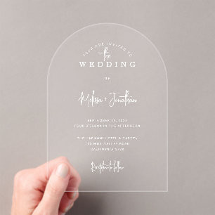 Elegant Minimalist Arch Handwritten Script Wedding Acrylic Invitations