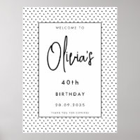 Elegant Minimalist B&W 40th Birthday Party Welcome