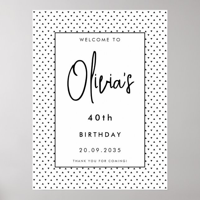 Elegant Minimalist B&W 40th Birthday Party Welcome Poster (Front)