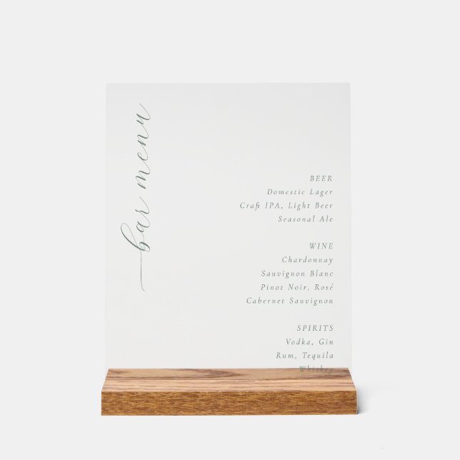 Elegant Minimalist Bar Menu Acrylic Sign (Front)