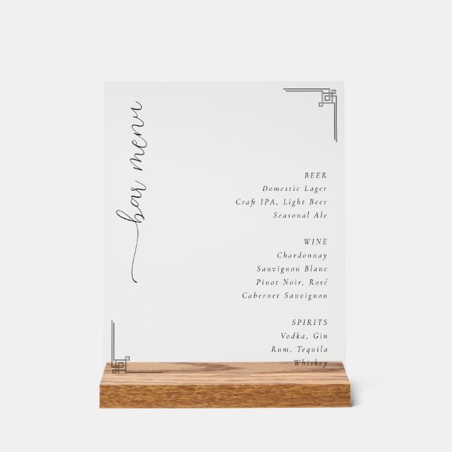 Elegant Minimalist Bar Menu Sign (Front)