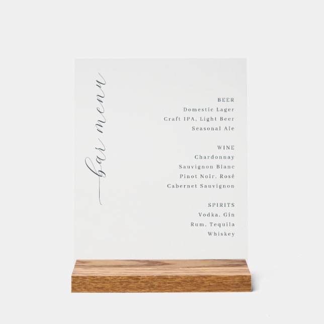 Elegant Minimalist Bar Menu Sign (Front)