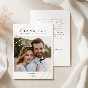 Elegant Minimalist Beige Monogram Wedding Photo Thank You Card