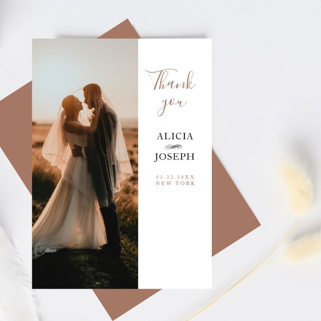 Elegant Minimalist Beige Photo Wedding Thank You Card (Creator Uploaded)