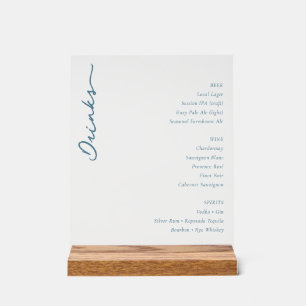 Elegant Minimalist Beverage Guide Blue Serif Acrylic Sign