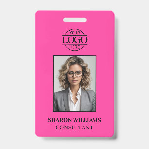 Elegant Minimalist Bight Pink Employee Photo ID Badge