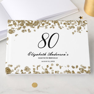 Elegant Minimalist Black and Gold 80th Birthday Guest Book