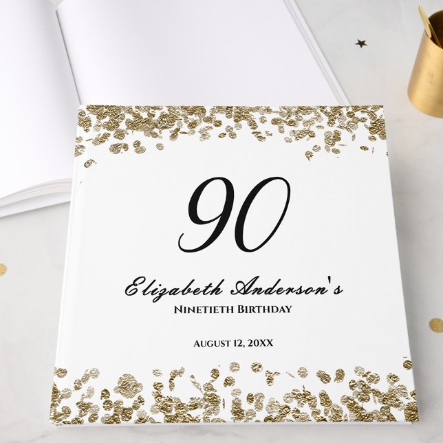 Elegant Minimalist Black and Gold 90th Birthday Guest Book (Creator Uploaded)