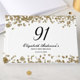 Elegant Minimalist Black and Gold 91st Birthday Guest Book