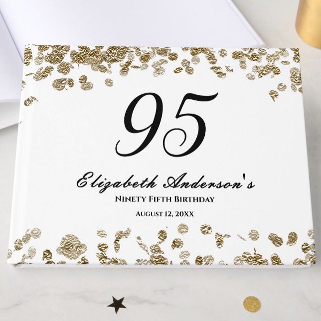 Elegant Minimalist Black and Gold 95th Birthday Guest Book (Creator Uploaded)
