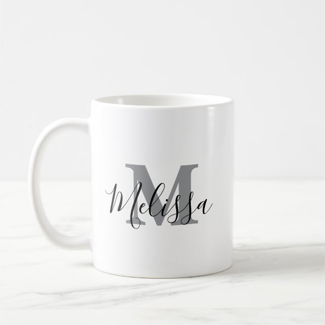 Elegant Minimalist Black and White Chic Custom Coffee Mug (Left)