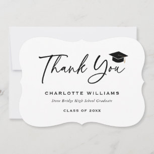 Elegant Minimalist Black and White Graduation Cap Thank You Card
