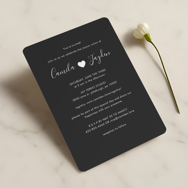 Elegant Minimalist Black-and-White Heart Wedding Invitation (Creator Uploaded)