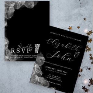 Elegant Minimalist Black and White Ink Wedding Invitation