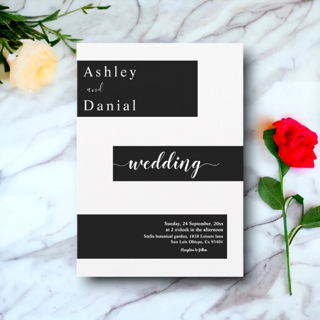 Elegant Minimalist Black And White Modern Wedding Invitation (Creator Uploaded)