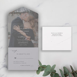 Elegant minimalist black and white photo wedding a all in one invitation