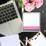 Elegant Minimalist Black and White Pink Ribbon  Notepad<br><div class="desc">A chic elegant minimalist black and white striped features a classic and dramatic style calligraphy letter.
The vibrant pink ribbon to customize your name that will brighten up your work or study space ,  making it perfect for jotting down reminders ,  notes and to do list.</div>