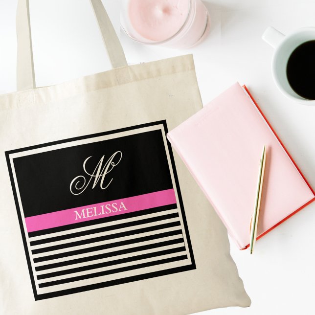 Elegant Minimalist Black and White Pink Ribbon  Tote Bag (Creator Uploaded)