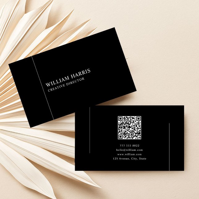 Elegant Minimalist Black and White QR Code Business Card (Creator Uploaded)